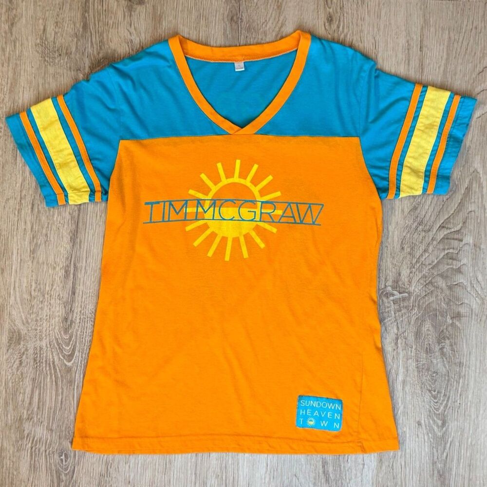 Tim McGraw Sundown Heaven Town Shirt Orange Blue Yellow Large Tour Tee